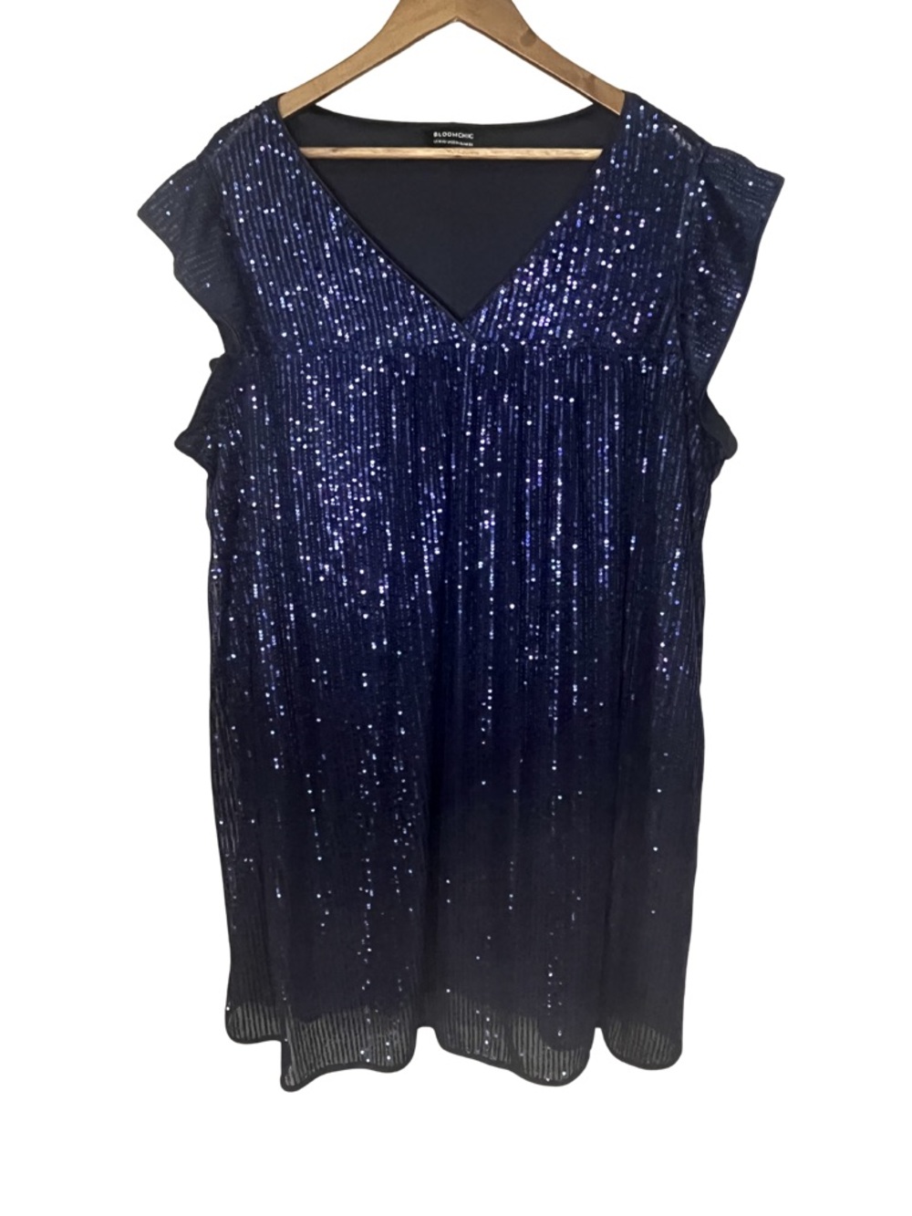 BloomChic 18-20 Navy Sequin V-Neck Dress, Formal, Party